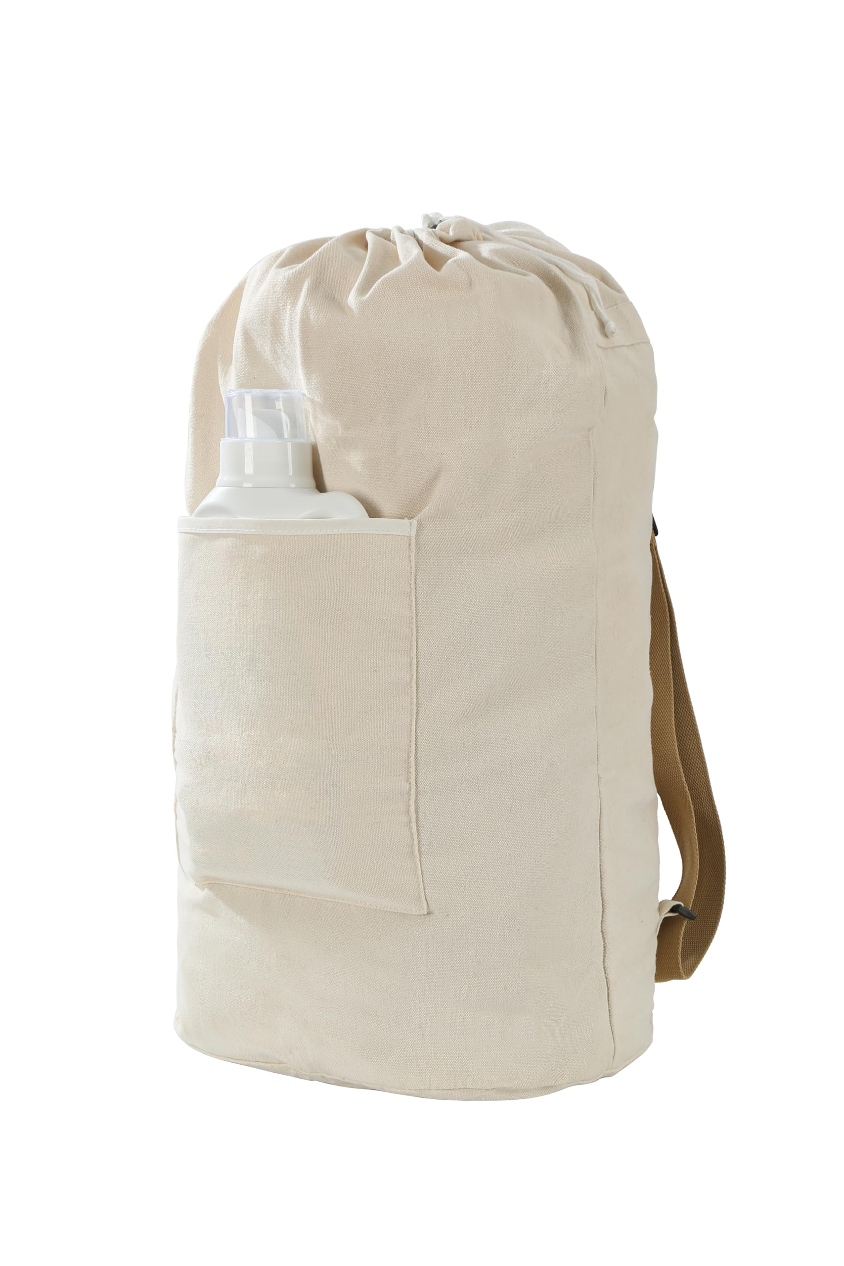 Photo 1 of Canvas Laundry bag, Washable Laundry backpack, Adjustable Straps, Large Front Pocket, Drawstring Closure (BEIGE, X-Large)