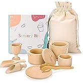 MONT PLEASANT Montessori Toys Sensory Bin Toys for Toddlers Set of 9 Wooden Waldorf Toys Wooden Scoops and Tongs for Transfer Work and Fine Motor Skills Development