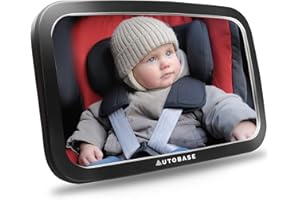 Autobase Baby Car Mirror | Shatterproof Baby Mirror for Car Seat Rear Facing with Wide Crystal Clear View | Fully Assembled Car Mirror for Baby | Newborn Essentials for Travel | Baby Registry Items