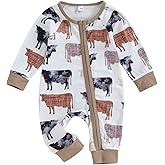SAYOO Western Baby Cowboy Clothes Neutral Zipped Fall Romper Outfit for Boy Girl Infant Lapel Cow Print One-piece Jumpsuit