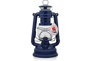 Feuerhand Outdoor Kerosene Fuel Lantern, German Made Weather Resistant Baby Special 276 Galvanized Hurricane Lamp for Camping or Patio, 10 Inches, Cobalt Blue