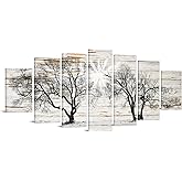 sechars XLarge 7 Piece Tree Canvas Wall Art Rustic Tree Picture Prints Farm Rural Landscape Painting Prints Farmhouse Countryside Decor W-70 xH-32