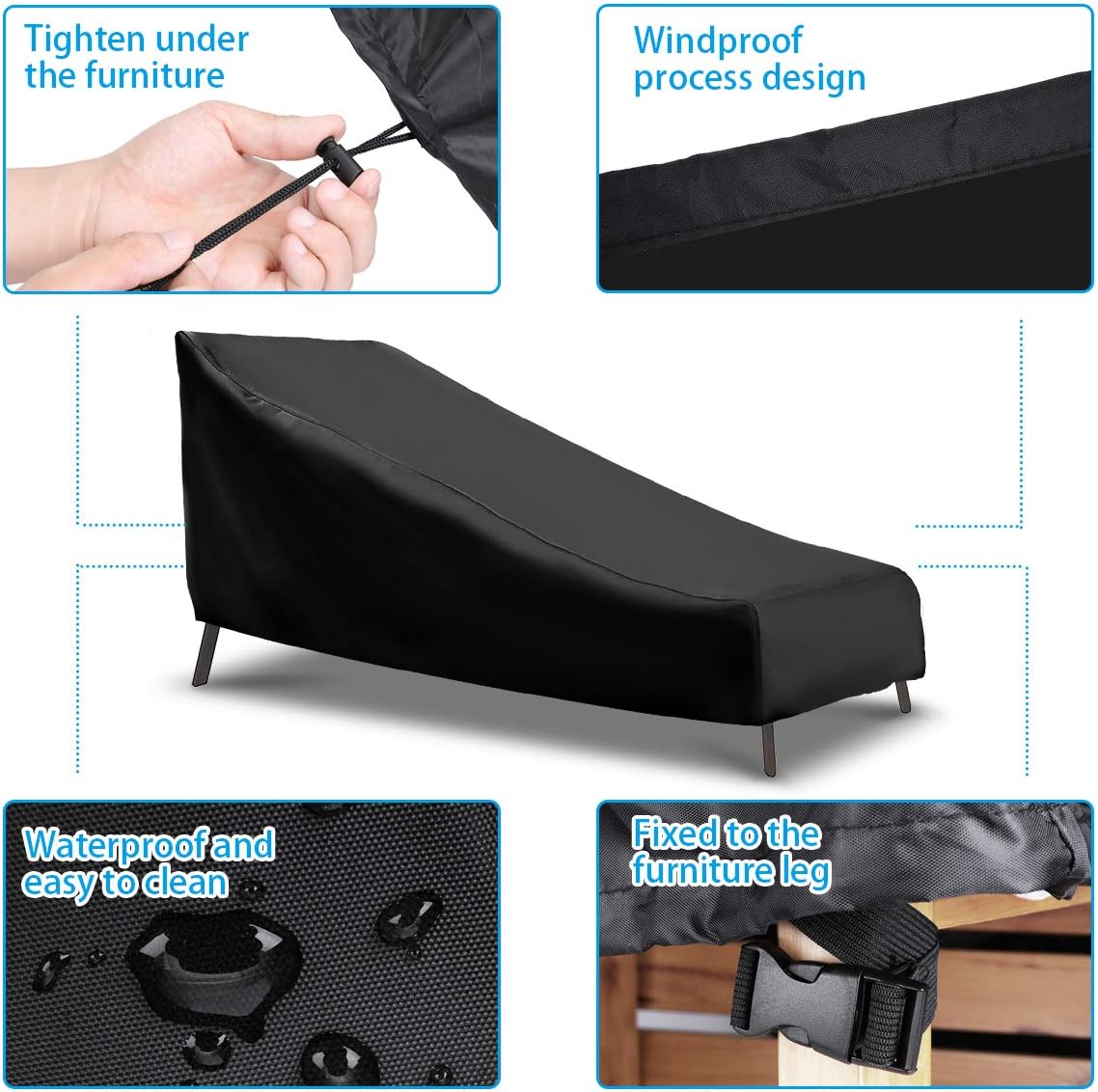 NASUM Waterproof Patio Lounge Chair Cover, 420D Upgraded Patio Furniture Cover, Durable Outdoor Lounge Chair Cover, Fading Resistant,Tear-Resistant, UV Resistant.(86Lx34Wx30H Inches): Kitchen & Dining