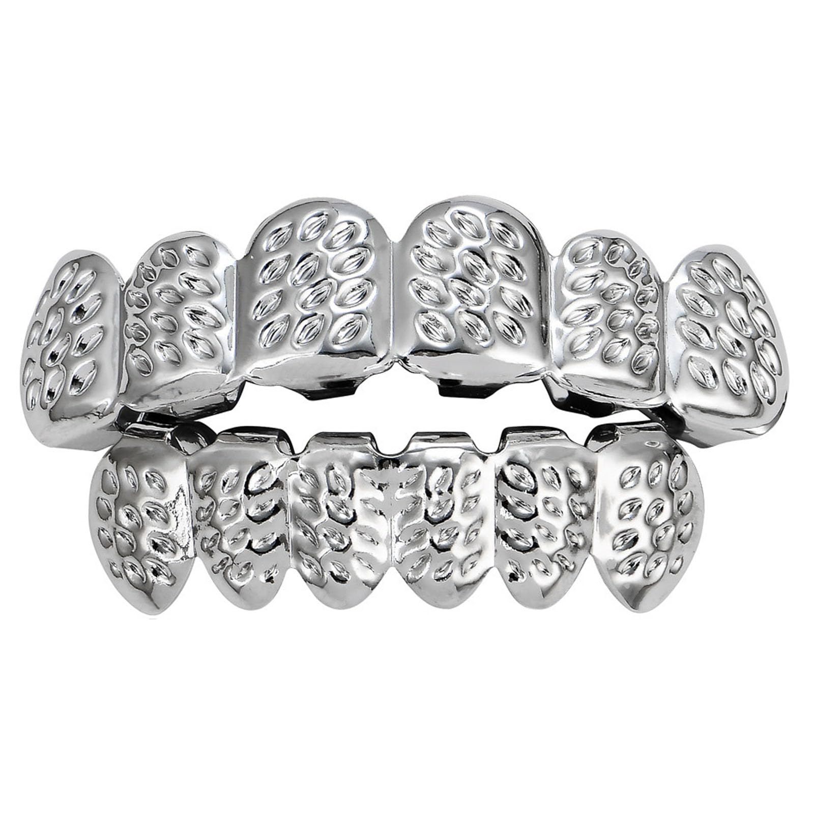 yufana Hip-Hop Mouth Fence for Men and Women, 18k Gold Plated Braces 6 Teeth, Tooth Fence for Top and Bottom, Shiny Gold Color for Clown Rapper, Halloween Role-Playing Party Gift (Silver) — image 1