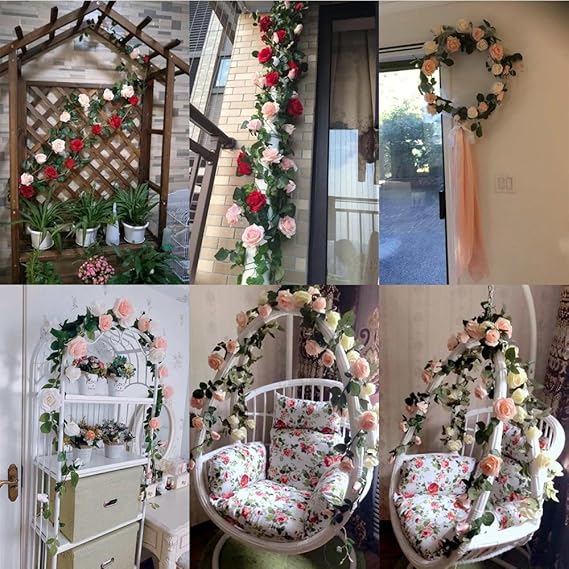 Shangug Guirlande Artificielle Avec Ruban De Satin Rouge Pour Decoration De Noel Salle De Mariage Escalier Mural Porte Dentree Couronnes Et Guirlandes Decorations De Saison