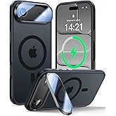 VOFATA [Upgraded Full Camera Protection] for iPhone Air Case with Camera Cover Stand [Fit for MagSafe][10FT Mil-Grade Protection] Translucent Magnetic Phone Cover for iPhone 17 Air Case, Black