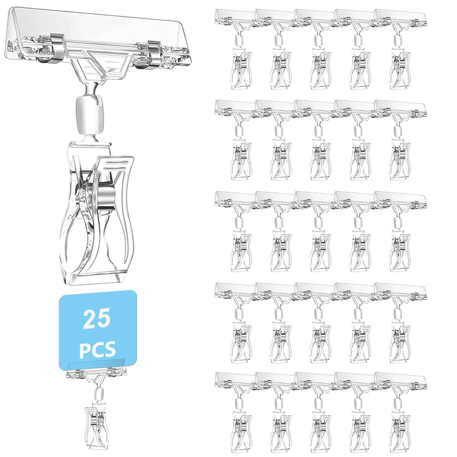 Bhina 25 Pieces Plastic Swivel Sign Clip Holder Tag Advertising Display Tag Clip Holder Merchandise Advertising Pop Display Double-Sided Clip for Shops, Details, Supermarkets, Transparent