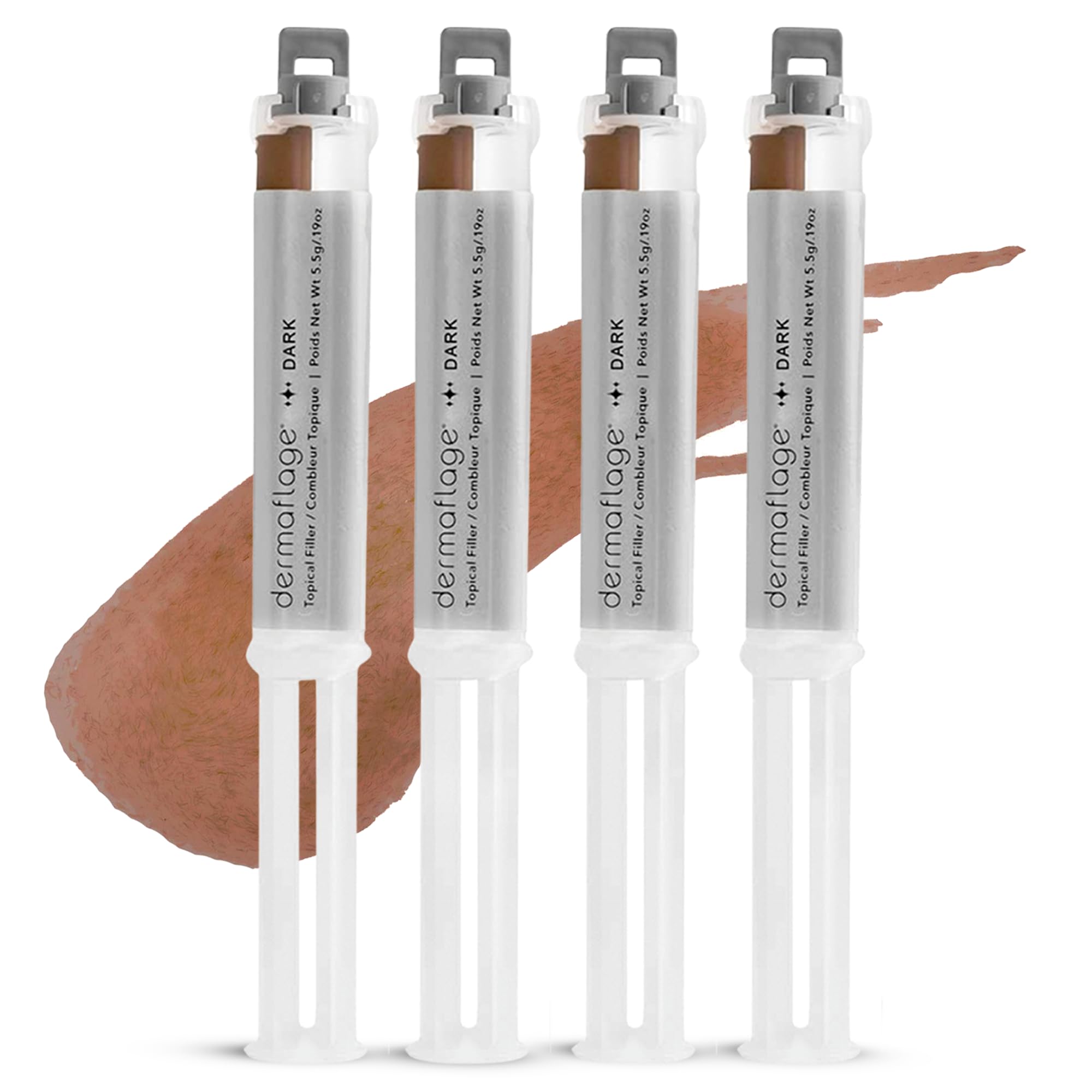 Dermaflage Topical Scar Filler Pack of 4 Refill Applicator (Dark) - Hollywood Silicone Scar Gel for Recessed Scars, Wrinkles, Discoloration & Deep Pockmarks (30 Applications)