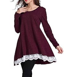Sanifer Women Lace Long Sleeve Tunic Top Blouse