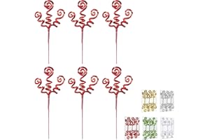ZHANYIGY 6PC Set Red Christmas Decoration Picks,Sequins Candy Shape Curly Pick, Christmas Tree Decorations Home Office Party Decorations Gifts
