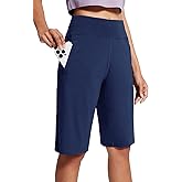 AJISAI Women's 9"/12" High Waisted Bermuda Shorts with Zippered Pockets Knee Length Long Shorts for Women Workout Athletic