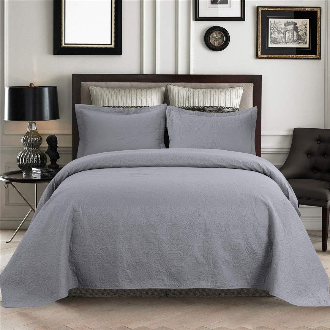 Jarson Bedspreads Coverlet Set,3 Piece Floral Coverlet Set King Size with Pillow Shams,Lightweight Reversible Quilts Set for Summer - Purple Gray,King Size