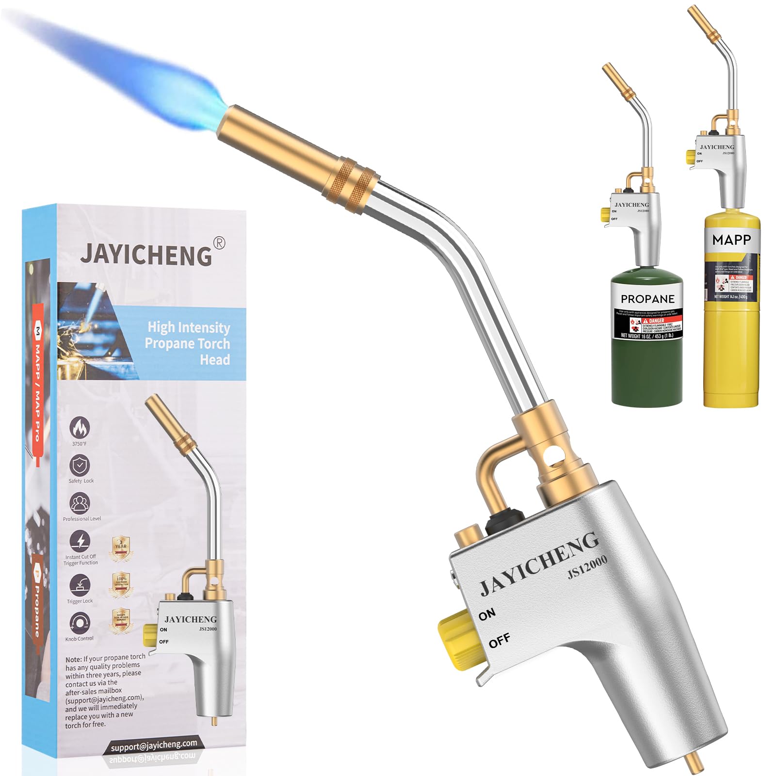Photo 1 of Propane Torch Head, Mapp Map Gas Torch Head, High Intensity JS12000 Trigger Start Gas Torch Head, Welding Torch with Ultra Swirl Flame, Soldering Torch for Soldering, Brazing, Welding, Searing Steak