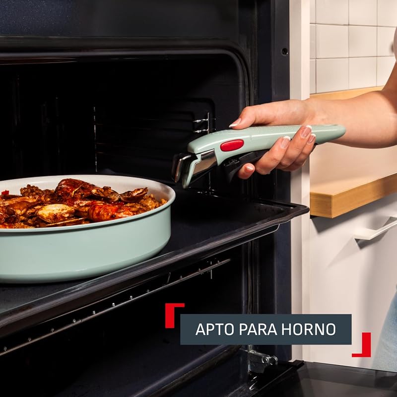 Ingenio Serenity - Conjunto de 2 Tabuleiros 22/28 cm + Panela 20 cm + Pega removível, revestimento antiaderente, Empilhável, Indução, Lavar loiça e forno, Eucalipto