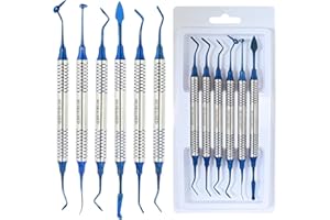 MuskalMed 6 Pcs Dental Instrument Composite Resin Filling Spatula Blue Titanium Plated Head Filler Thick Handle Restoration Set Dental Tool Set