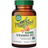 MegaFood Vitamin D3 1000 IU (25 mcg) - Vitamin D Supplements with Real Food, Immune Support, Supports Bones, Teeth & Muscles, Vegetarian, Gluten-Free, Non-GMO, Kosher – 60 Tablets, 60 Servings