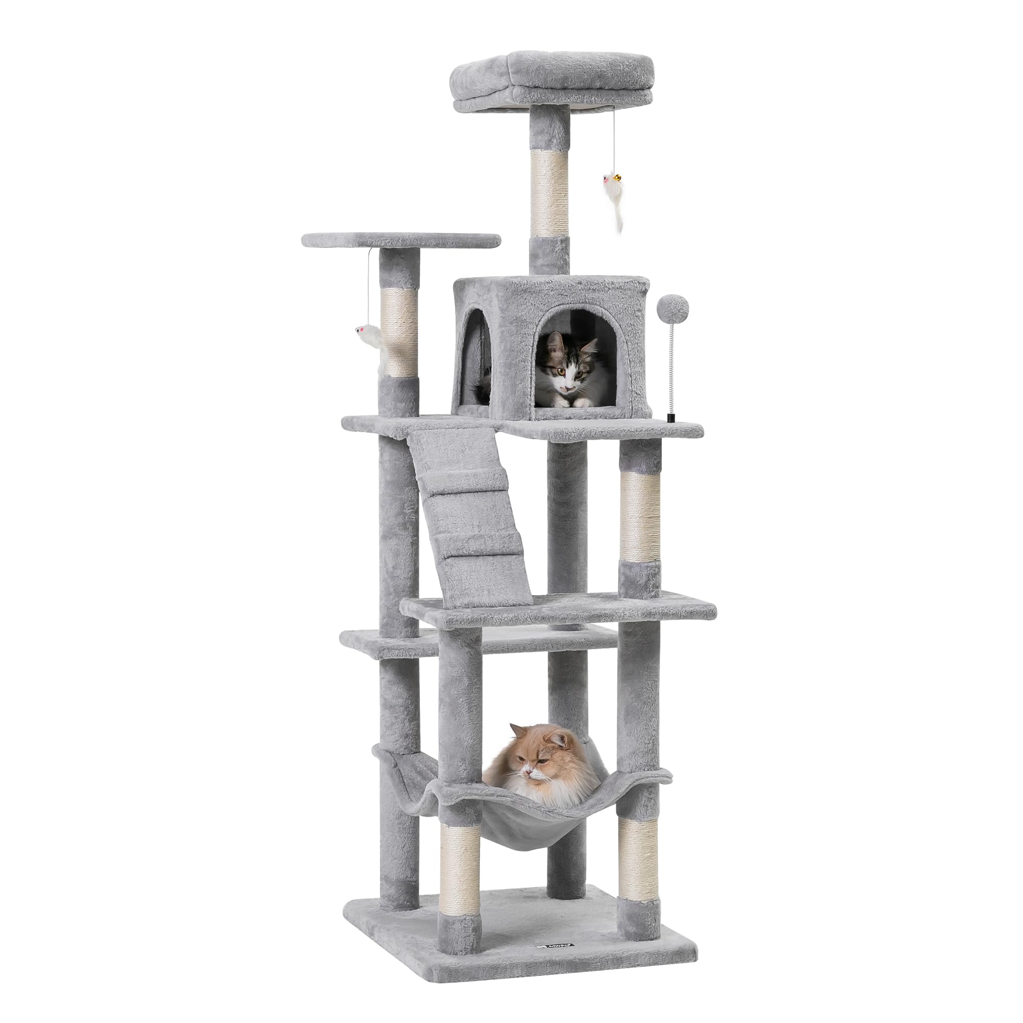 Mwpo キャットタワー ハンモック 多頭飼い 人気 据え置き スリム設計 大きいハンモック ライトグレー ベッド 多頭飼い (高さ162cm) 130B商品画像