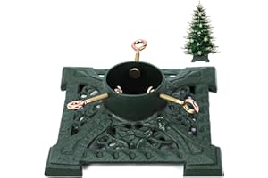 Huwena Christmas Tree Stand with Water Reservoir 8ft Christmas Tree Holder Real Xmas Artificial Trunks Stand Fits Up to 5" Pine Holder Base Cast Iron for Xmas Rustic Decoration Square(Green,Elegant)