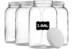Paksh Novelty - Food Storage Container - Glass Jar Wide Mouth, Airtight Metal Lid, USDA Approved BPA-Free Dishwasher Safe for Fermenting Kombucha Kefir Storing and Canning - Chalkboard Labels, 4 Pack