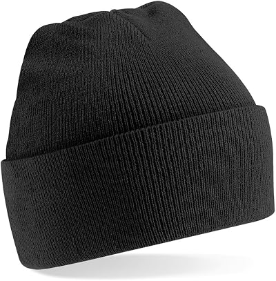 Beechfield B45 Black Classic Cuffed Beanie Hat Unisex 2-Layer Knit