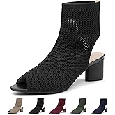 Zeberfi Women's Knit Peep Toe Slingback Chunky Heel Ankle Boots Open Pointed Toe Hollow Heeled Sandals Summer Casual Slip On Dress Sock Booties