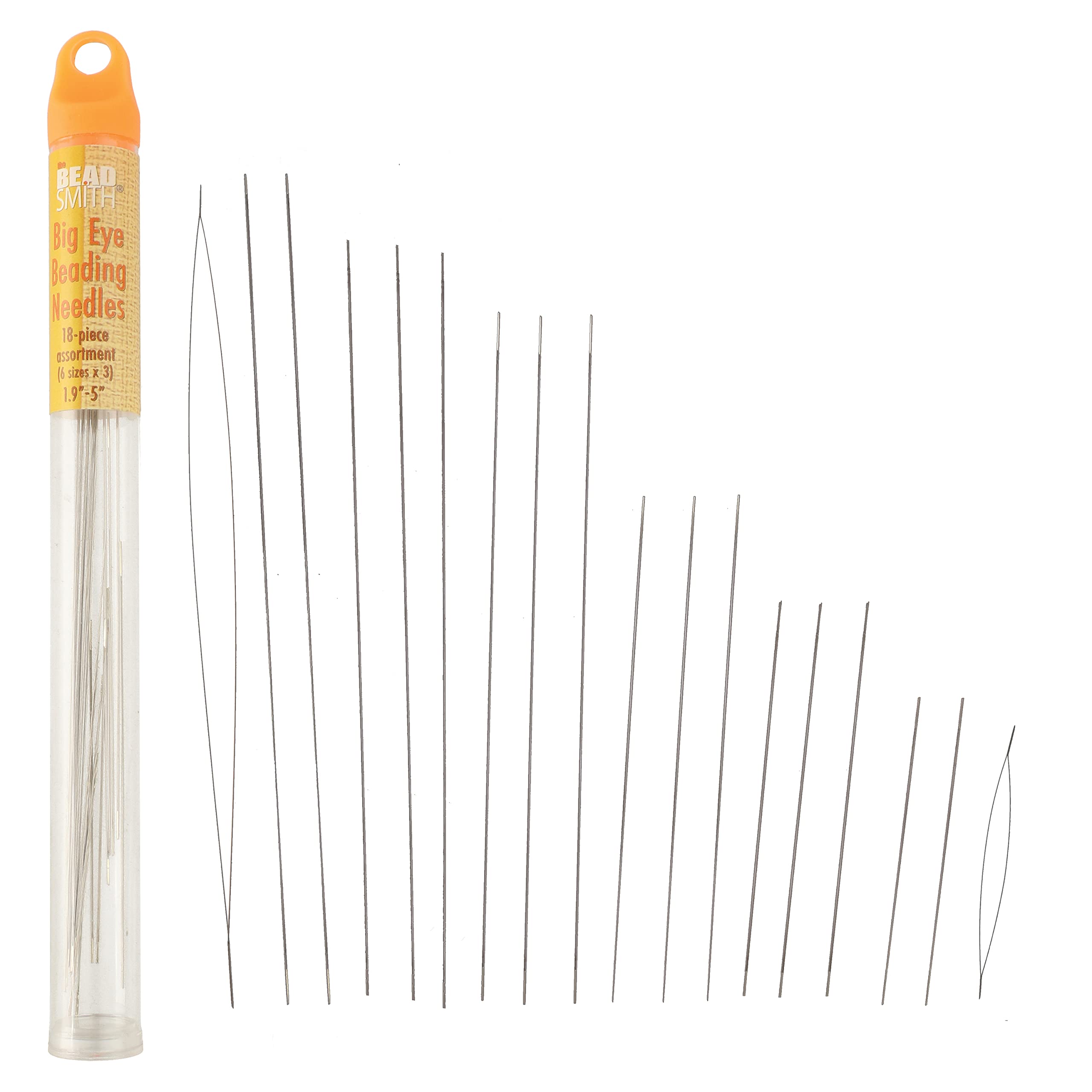 The Beadsmith 18-Piece Big Eye Beading Needle Assortment, 6 Sizes, 1.75”-5”, 3 Needles Per Size – Sharp Points, Use for General Sewing, Weaving and Embroidery, Very Easy to Thread
