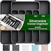Aujen Silverware Drawer Organizer, Adjustable Utensil Cutlery Tray | Expandable Kitchen Organizer for Forks Knives, Multipurp