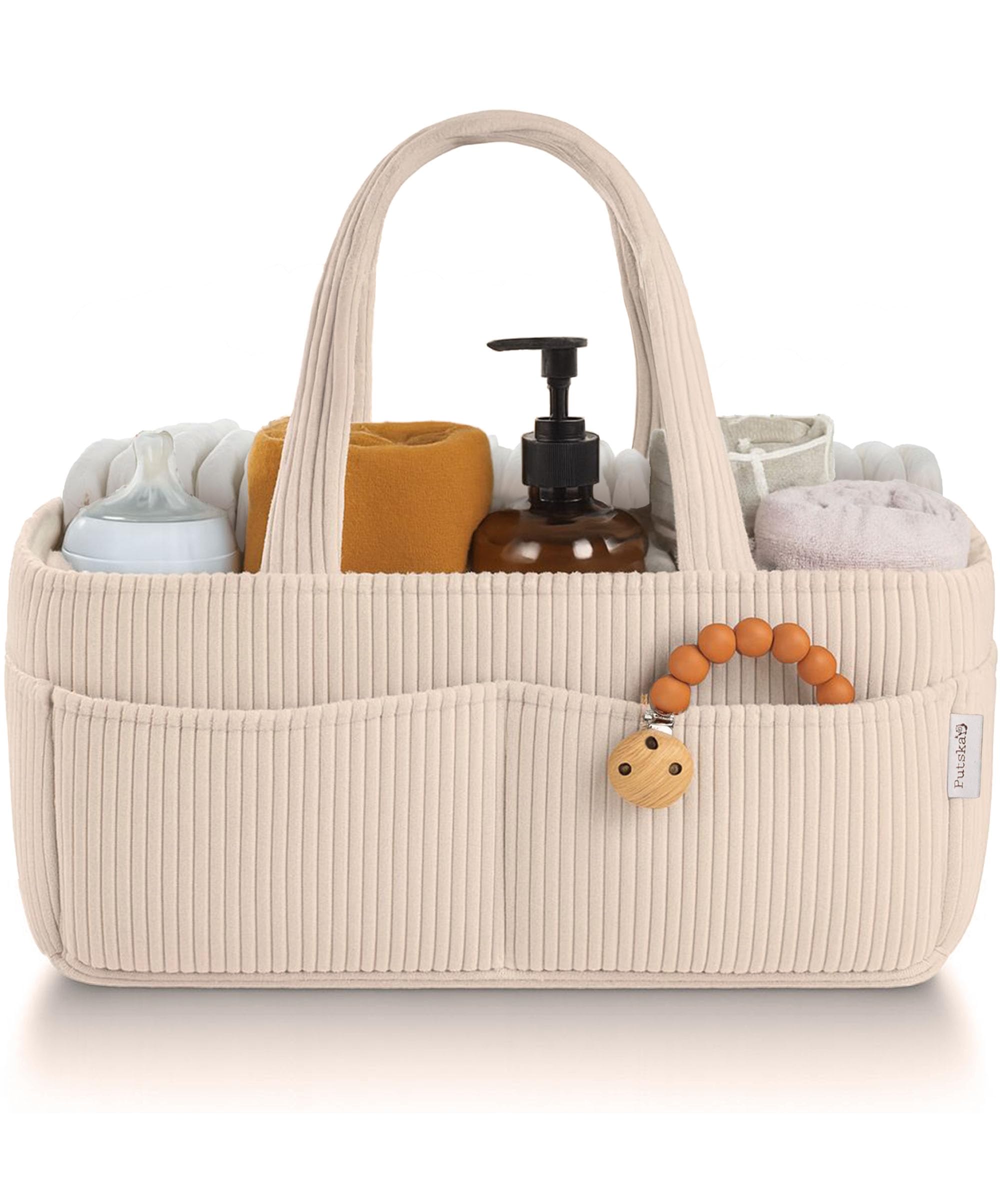 Photo 1 of PUTSKA Baby Diaper Caddy Organizer for Changing Table – Stylish Nursery Storage Basket, Newborn Essentials, Baby Shower Gifts and Registry Must-Haves for Boy or Girl, Car Diaper Caddy, Corduroy Cream