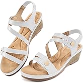 Ablanczoom Wedge Sandals for Women Dressy: Comfortable Elastic Ankle Strap Summer Causal Walking Low Platform Sandal