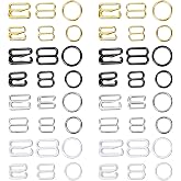 120 PCS Bra Strap Hooks, Metal Swimsuit Tops Clips Bras with Loops Hook Replacement, Bra Straps Rings Adjustable Sliders Sewing Hooks for Lingerie, 3 Styles 6 Sizes (Gold, Silver, Black, White)