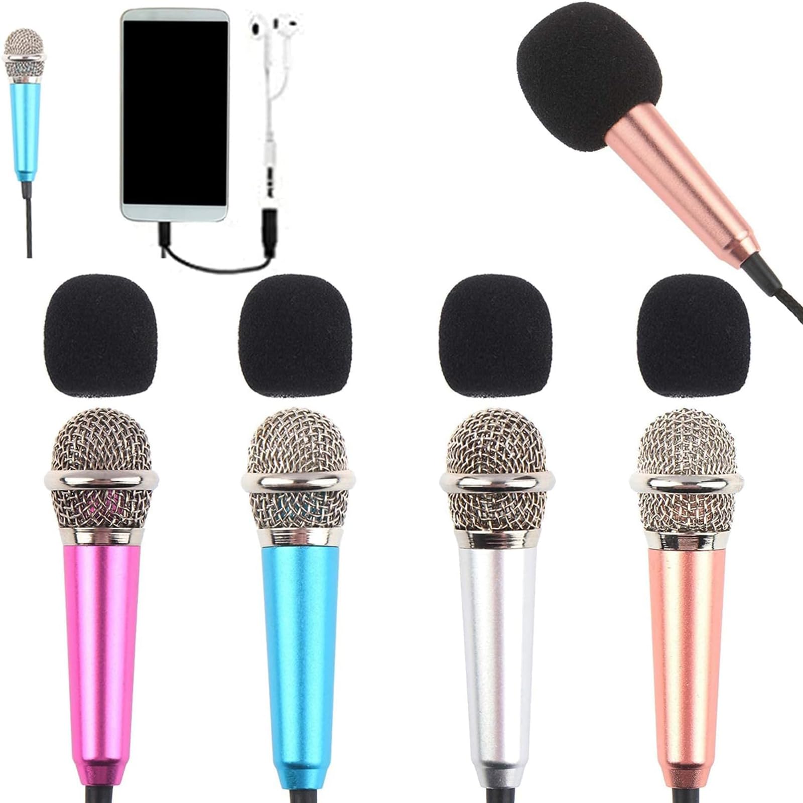 SevenMye 4Pcs Mini Microphone with Omnidirectional Stereo Mic for Voice Recording, Portable Microphone Chatting and Singing Compatible with Smartphone