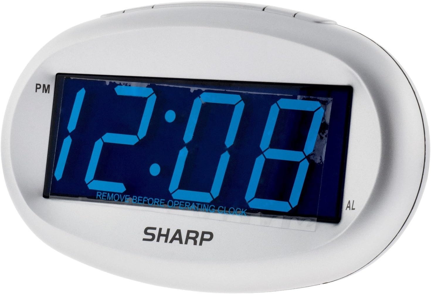 Sharp Blue LED Alarm Clock with Dimmer Silver Health