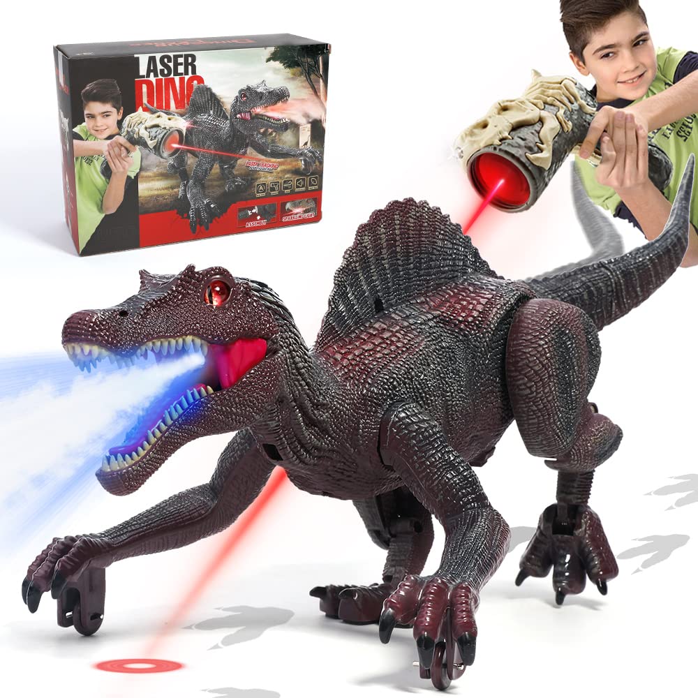 FRUSE Remote Control Dinosaur Toys for Boys, Electric RC Walking Spinosaurus w/Light Tracing,Spray Mist,LED Light,Roar,Perfect for Kids 3-8, SM011