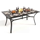 TerraVoy Patio Outdoor Dining Table, Wood-Grain Patio Table with Umbrella Hole, All-Weather Metal Dining Table for Party, Lawn &amp; Garden (63&ldquo; x 37.8&rdquo;) Black