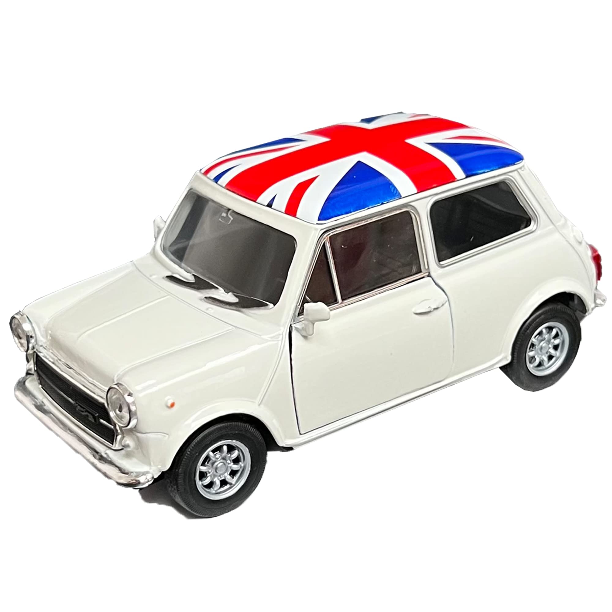 Thomas Benacci Welly Mini Cooper Model Series with Union Jack Top Made of Die Cast Metal and Plastic Parts, Pull Back & Go Action Toy (By LILAJ) (White)