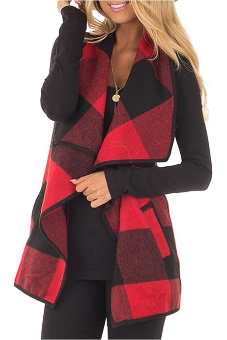 POGTMM Womens Casual Buffalo Plaid Vest 