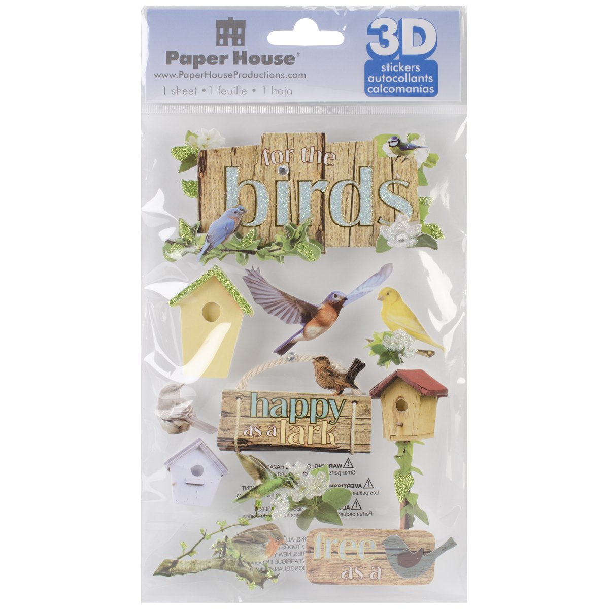 Paper House Productions Birds 3D Stickers , Multi-Colour, PHSTDM-0144E, 22.4 x 12 x 0.5 cm