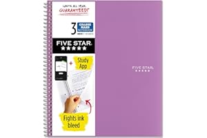 Five Star Spiral Notebook + Study App, 3 Subject, College Ruled Paper, 8-1/2" x 11", 150 Sheets, Fights Ink Bleed, Water Resistant Cover, Amethyst Purple (38746)