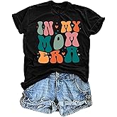 in My Mom Era Shirt Women: Mama T Shirt Mom Life Tops Funny Letter Print Casual Tees