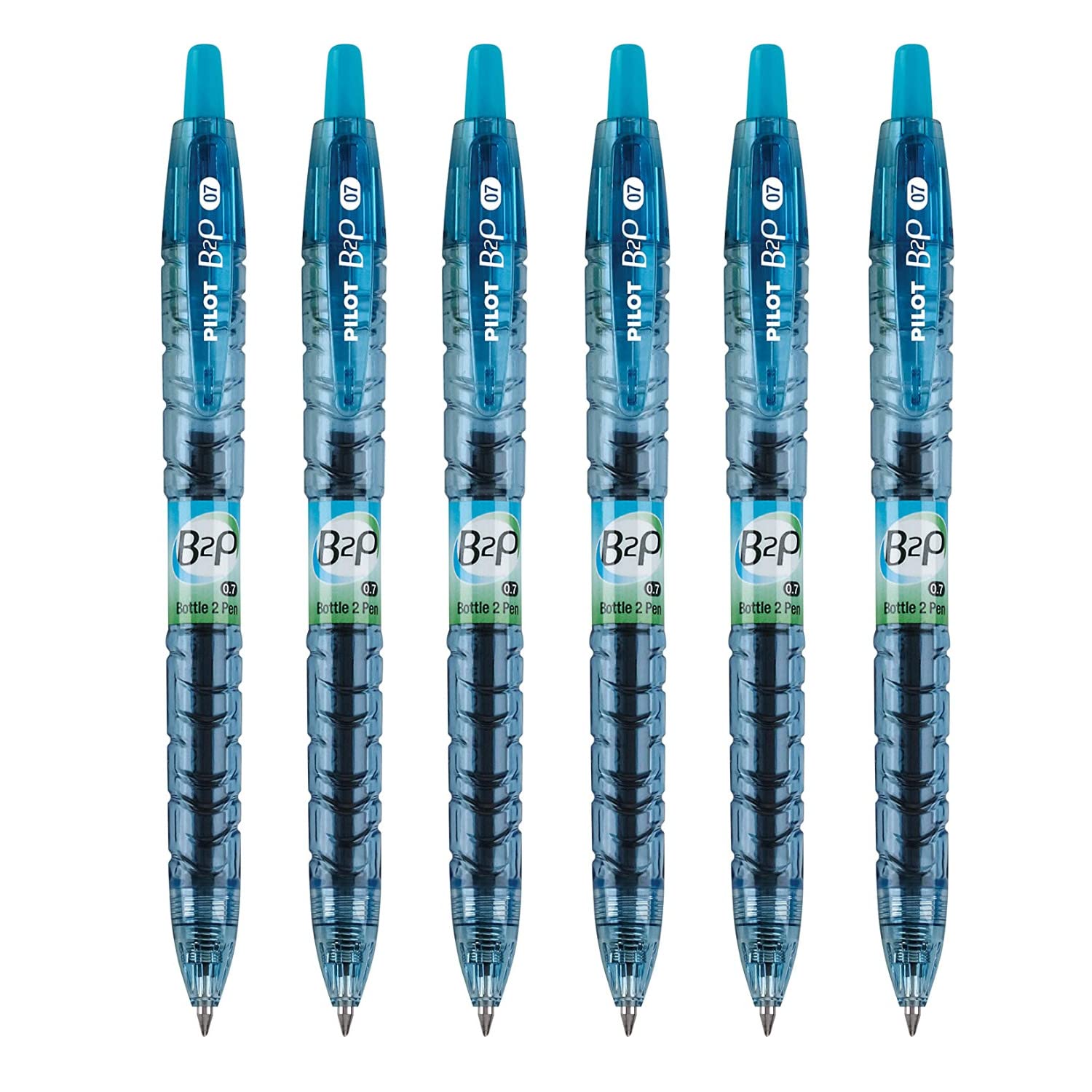 Photo 1 of PILOT B2P - Bottle to Pen Refillable & Retractable Rolling Ball Gel Pen Made From Recycled Bottles, 0.7mm Fine Point, Turquoise Ink, 6-Pack