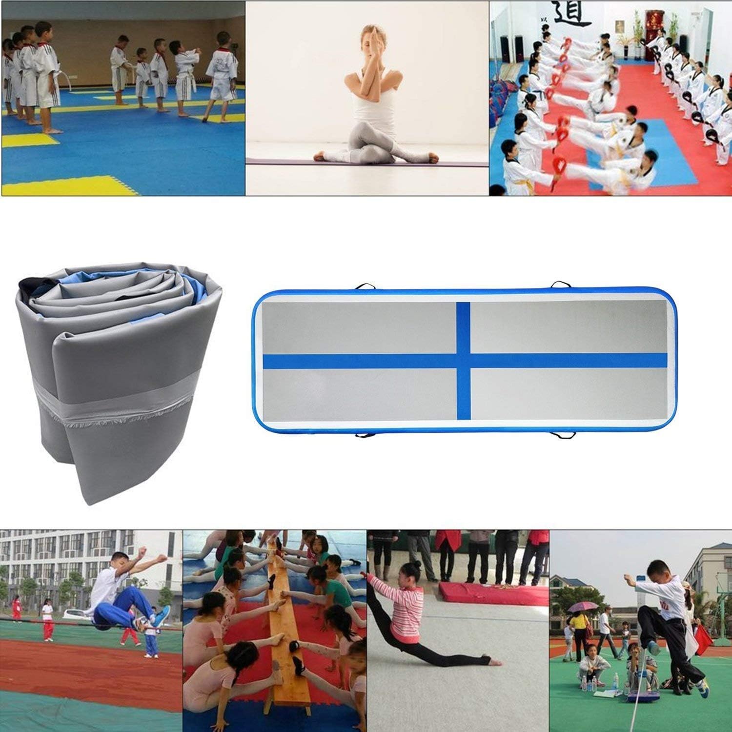 FBSPORT 8inches/4 inches Thickness airtrack mat, 26ft/23ft/20ft/17ft/13ft/10ft Tumble Track air mat for Gymnastics Training/Home Use/Cheerleading/Yoga/Water with Electric Pump : Sports & Outdoors