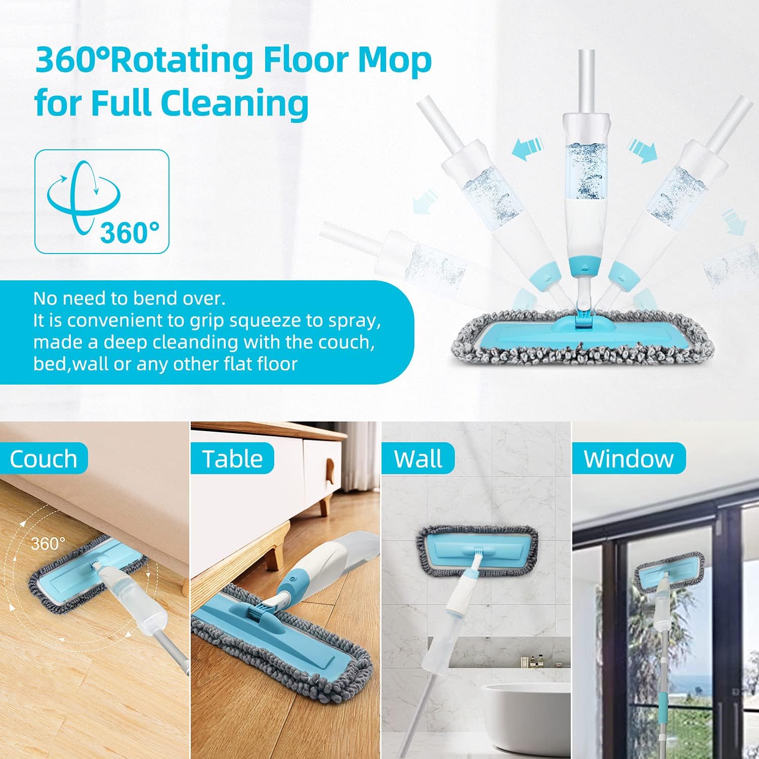 Spray Mop for Floor Cleaning, JMZZY Microfiber Floor Mop with 600ML Refillable Bottle & 3 Washable Mop Pads for Wood Floor Kitchen Hardwood Laminate Ceramic Tiles: Health & Personal Care