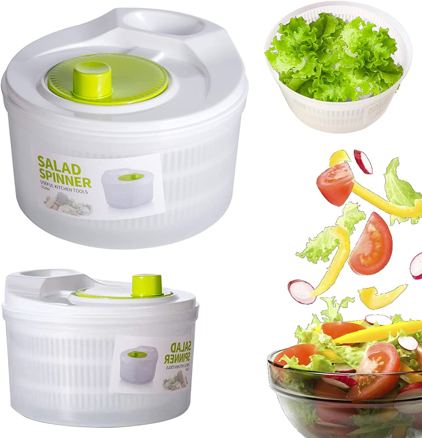 OLIYA 3L Salad Rotator Vegetable Washing Machine Fruit and Vegetable Bowl Foldable Salad Rotator Vegetable Dryer Set with Cover for Kitchen Tools Salad Dryer Salad Shooter Small Salad Rotator
