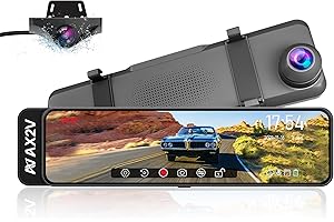 AX2V 11" Mirror Dash Cam - 1080P Front and Rear Dual Recording, Waterproof Backup Camera with Super Night Vision, Full Touch Screen for Car Reversing Assistance and Parking Monitoring
