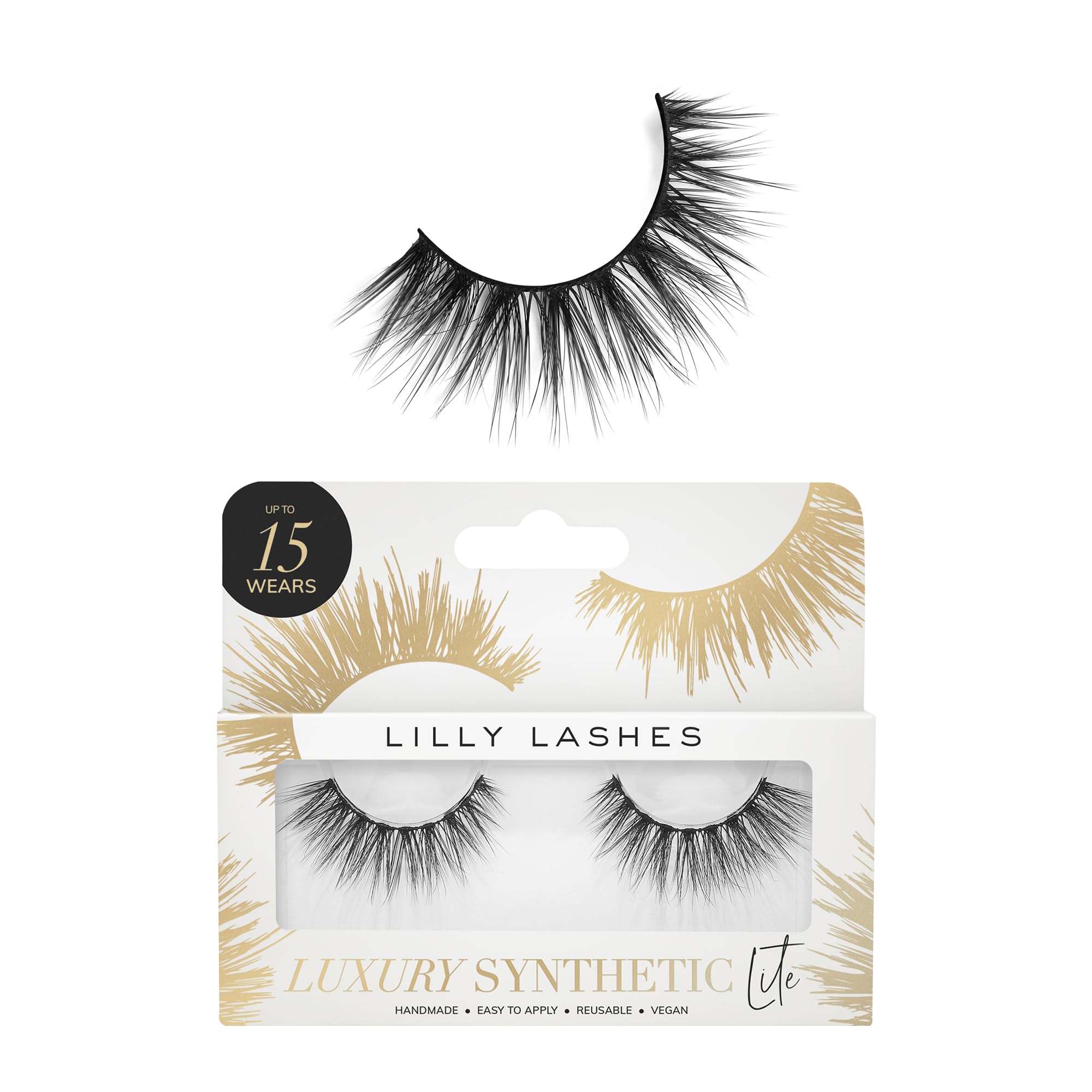Photo 1 of Lilly Lashes Luxury Synthetic LITE False Eyelashes, Full Length Lash Extension 15mm, Wispy Look, Natural Volume & Flare Shape, Reusable Fake Lashes 15x, Lash Glue not Included (Envy)