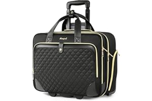 Arcoyard Rolling Laptop Bag Women, Rolling Briefcase for Women with Waterproof Pocket, 17.3 Inch Computer Bag, Underseat Carry On Luggage with Wheels for Work Travel Business, Lightweight Black