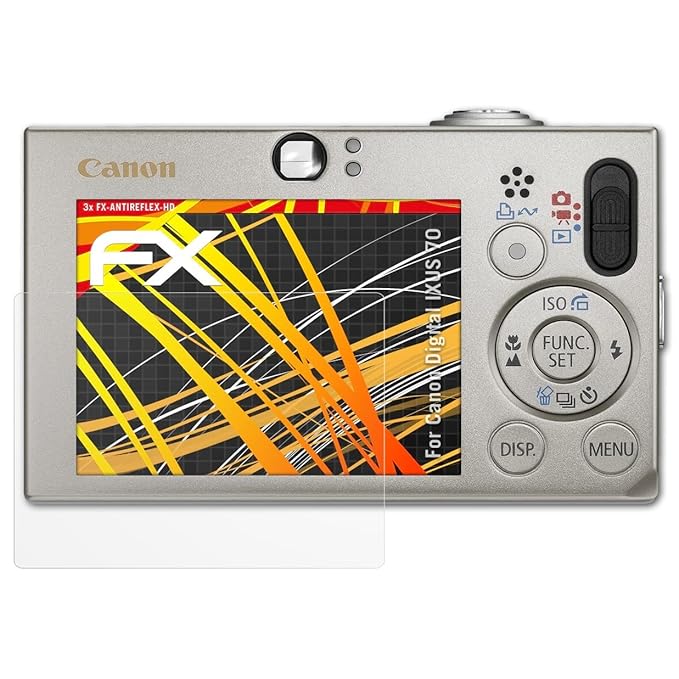atFoliX Schutzfolie kompatibel mit Canon Digital IXUS 70 Displayschutzfolie, HD-Entspiegelung FX Folie (3X)