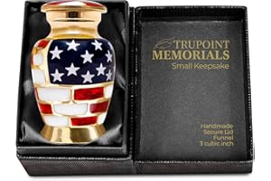 Trupoint Memorials Small Urns for Human Ashes Keepsake, Military and Patriotic Decorative Mini Cremation Urn for Veteran Adult Men and Women, Small Gold
