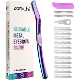 ZOMCHI Dermaplane Razor for Women Face, Eyebrow Razor, Rainbow | Face Razor with Metal Handle, Peach Fuzz Removal, Reusable Eyebrow Trimmer, Exfoliating Facial Razor, 11 Blade Refills