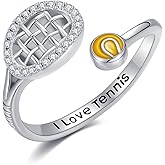 HUKKUN Tennis Ring 925 Sterling Silver Adjustable Tennis Jewelry Gift for Women Sport Lover